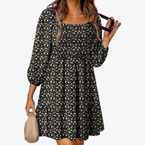 Elegant Black Floral Long Sleeve Dress